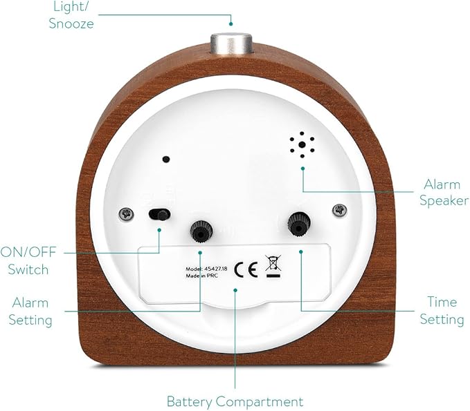 Navaris Wood Analog Alarm Clock - Image 3