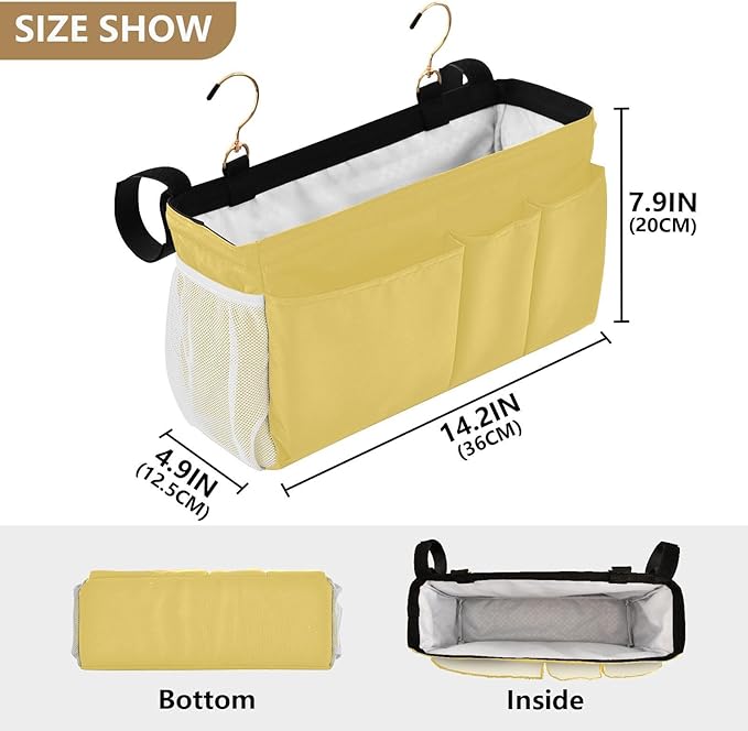 KOPIRIT Lemon Yellow Bedside Caddy Storage Bag Bedside Organizer - Image 4