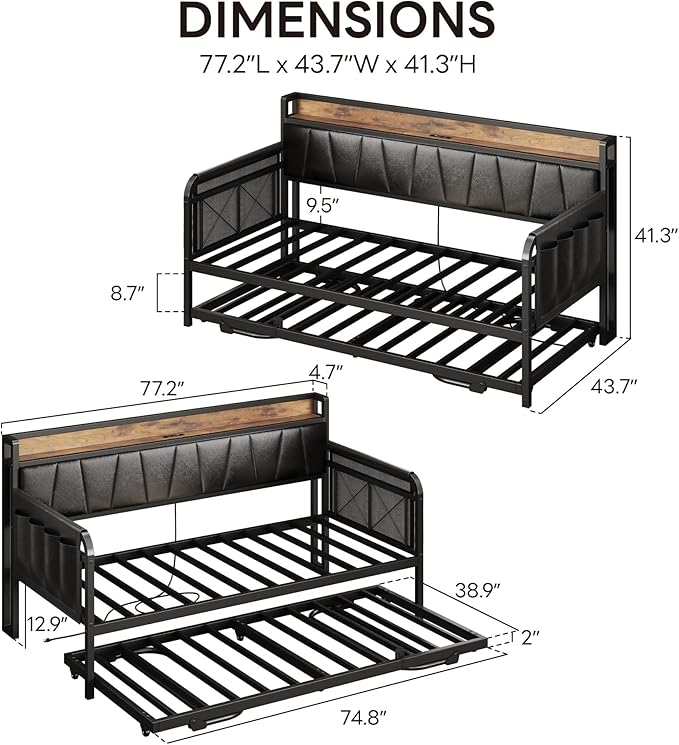 LIKIMIO Daybed with Trundle Bed, Twin Bed Frame with Storage Headboard and - Image 3