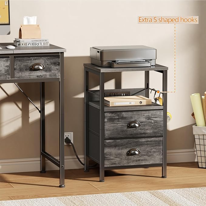 Furologee Nightstand with Charging Station, Night Stand with 2 Fabric Drawers - Image 7
