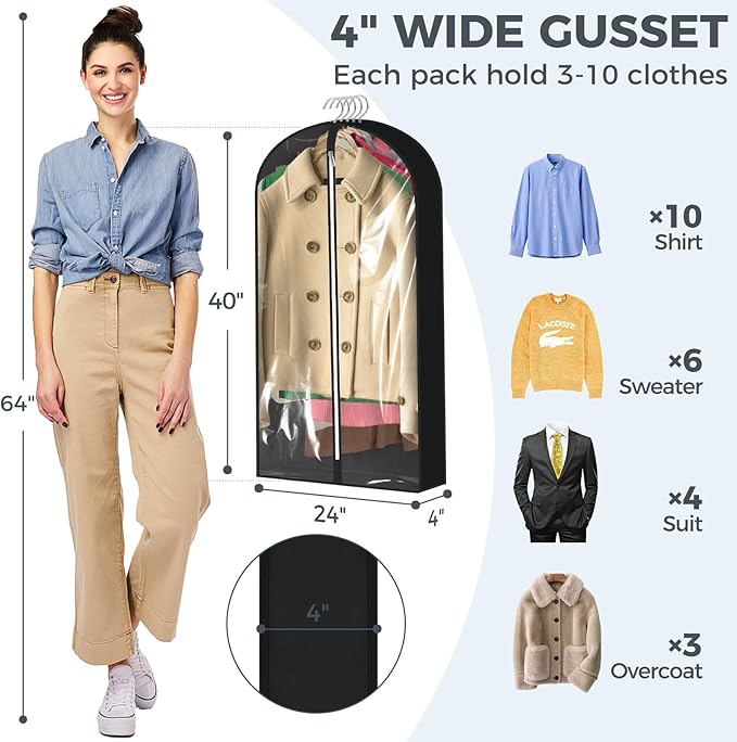 6 Pcs 40" Garment Bags for Hanging Clothes, Garment Bags Shoulder Covers - Image 3