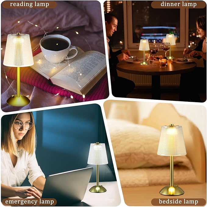 Liliful 2 Pcs Cordless Table Lamp Rechargeable Touch LED Small Gold Portable - Image 6