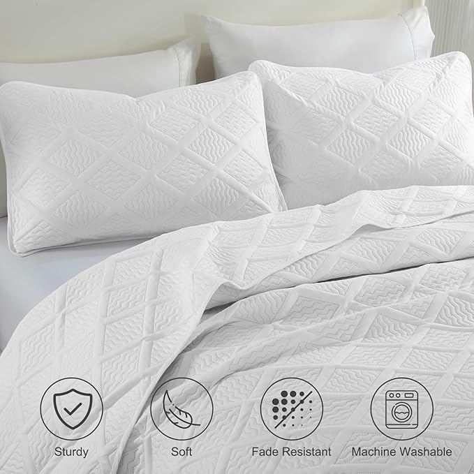 Yiran Quilt Queen Size Bedding Set White Bedspreads Embossed Diamond Pattern 3 - Image 4