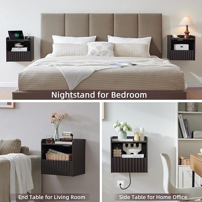 Modern Fluted Floating Nightstand Wall Mounted Set of 2- Bedside Table - Image 6