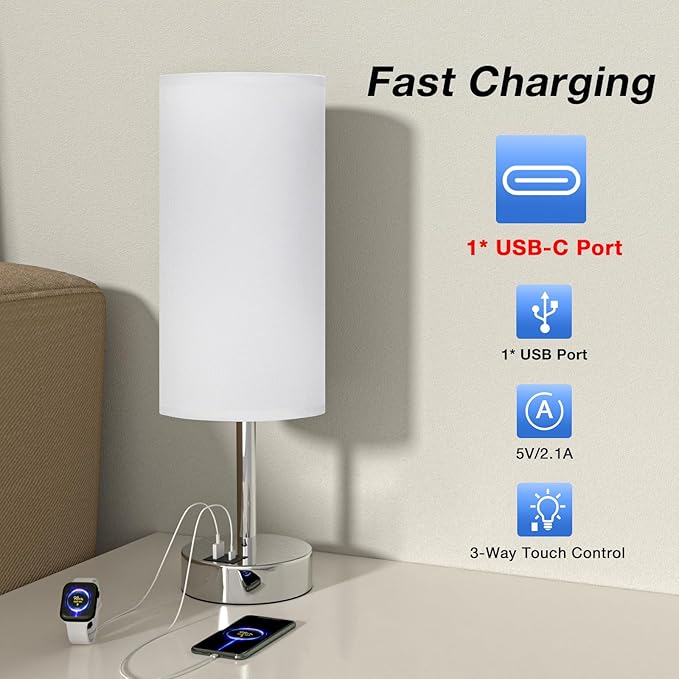White Bedside Touch Table Lamps - Image 2