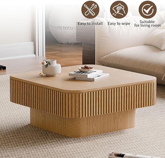 LKTART Coffee Table for Living Room, Accent Fluted Square Coffee Table - Image 6