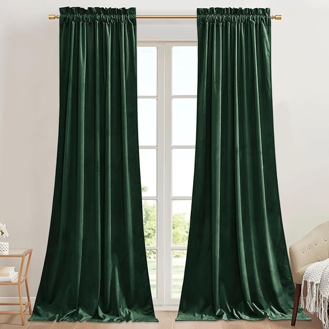StangH Christmas Dark Green Curtains Soft Thick Velvet Room Darkening Privacy by StangH
