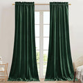 StangH Dark Green Curtains Blackout Thermal Insulated Velvet Drapes Rod Pocket by StangH