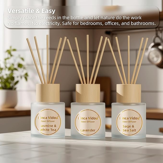 Reed Diffuser Set of 3, Binca Vidou Lavender, Jasmine & White Tea, Sage & Sea - Image 7