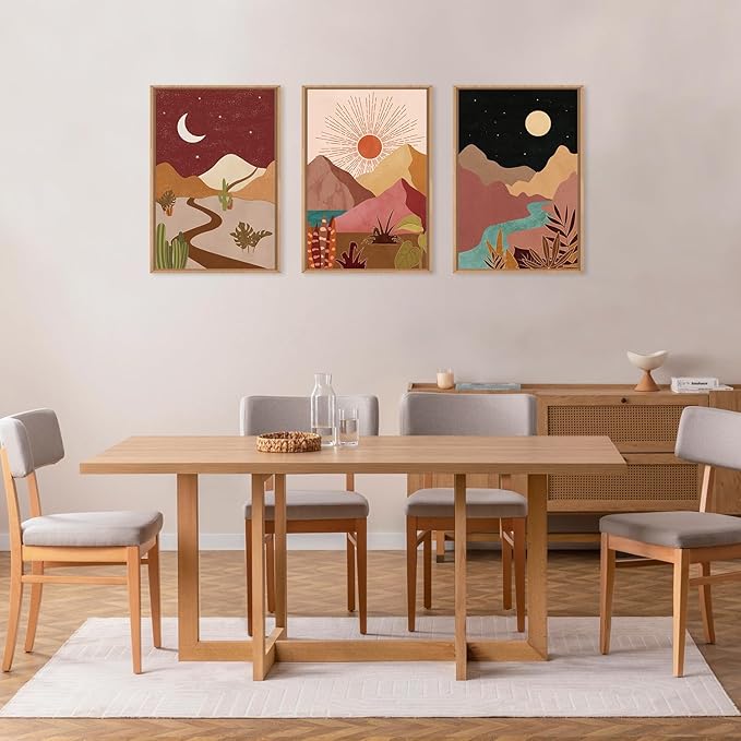 LHIUEM Large Boho Southwest Mountain Framed Canvas Wall Art, Abstract Desert - Image 4