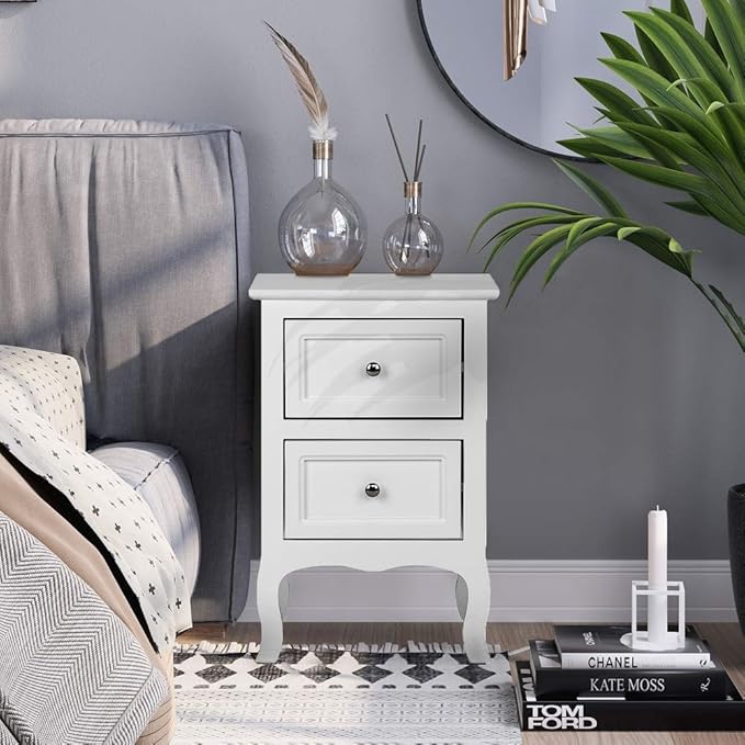 Bonnlo White Nightstand with 2 Drawers, Night Stands - Image 2