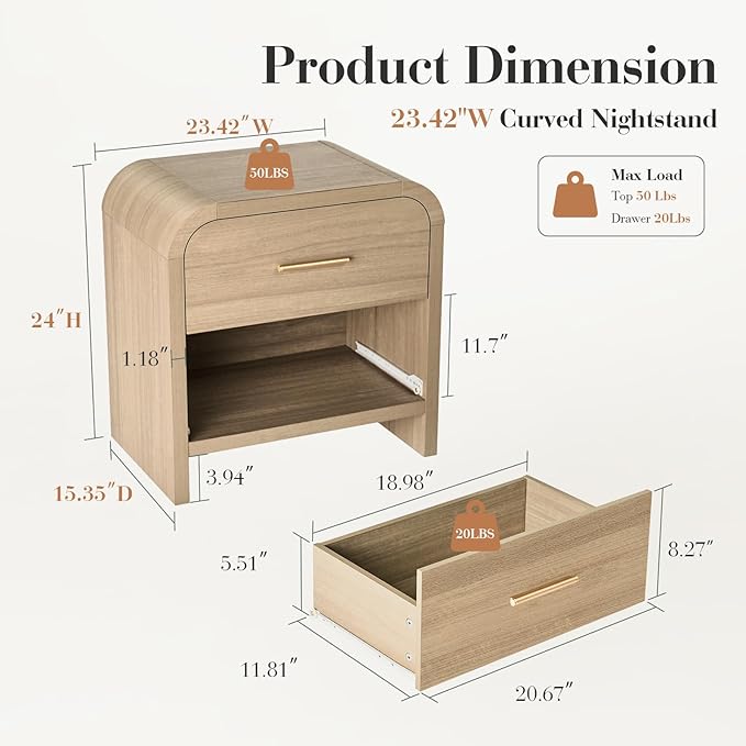 Night Stand 2-Drawer Nightstand 24" H Metal Handle Modern Sturdy Bedside Table - Image 2