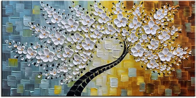 YaSheng Art-Handmade White Flower Contemporary Art Oil Painting On Canvas 3D by YaSheng+Art