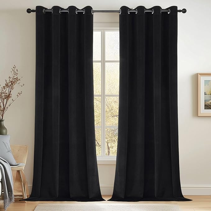Joydeco Black 100% Blackout Curtains 84 Inch 2 Panels, Luxury Thermal Insulated by JOYDECO