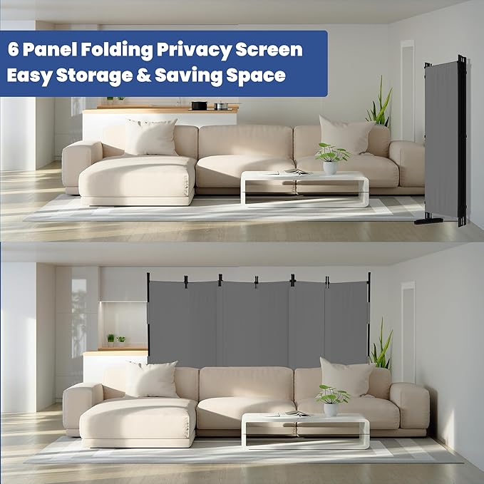 Room Divider, 6 Panel Upgraded Folding Privacy Screen, 132” Highly Secretive - Image 5