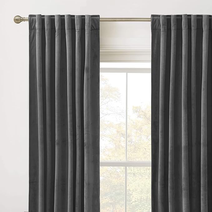 RYB HOME Grey Velvet Curtains 90 inches Long - Image 2
