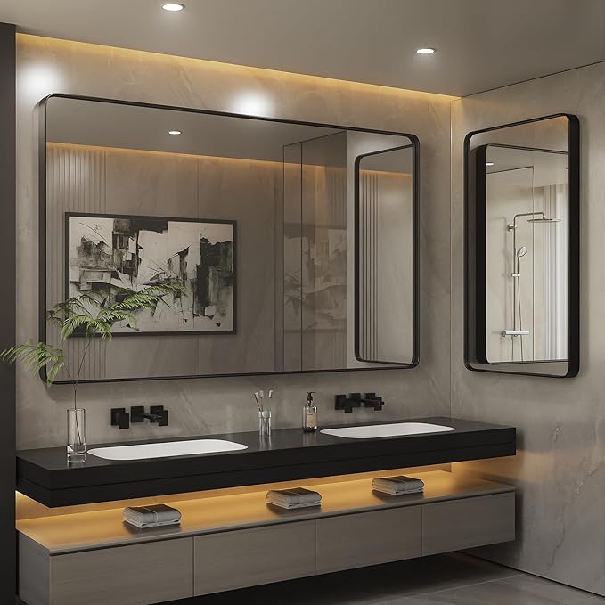 ISKM Black Bathroom Mirror for Wall 48" x 40" Matte Black Framed Vanity Mirror - Image 6