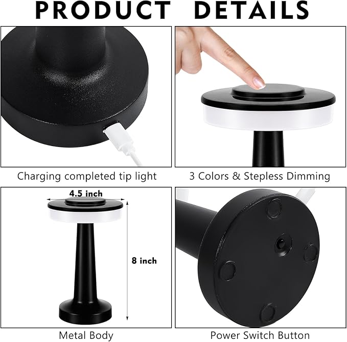 VIHOSE Cordless Table Lamps LED Portable Rechargeable Table Lamp - Image 2