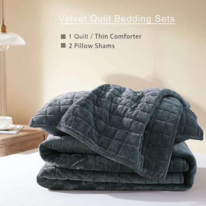 LEAONME Velvet Quilt Oversized California King-120''x120'', Lightweight Navy - Image 5