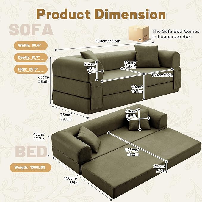 Convertible Sleeper Sofa Bed, 78.5 Inch Faux Leather Futon Couch - Image 6