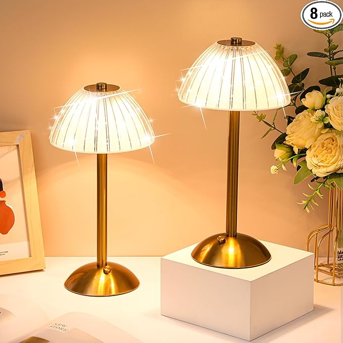 Liliful 8 Pcs Cordless Table Lamp Rechargeable Touch LED Small Gold Portable by Liliful