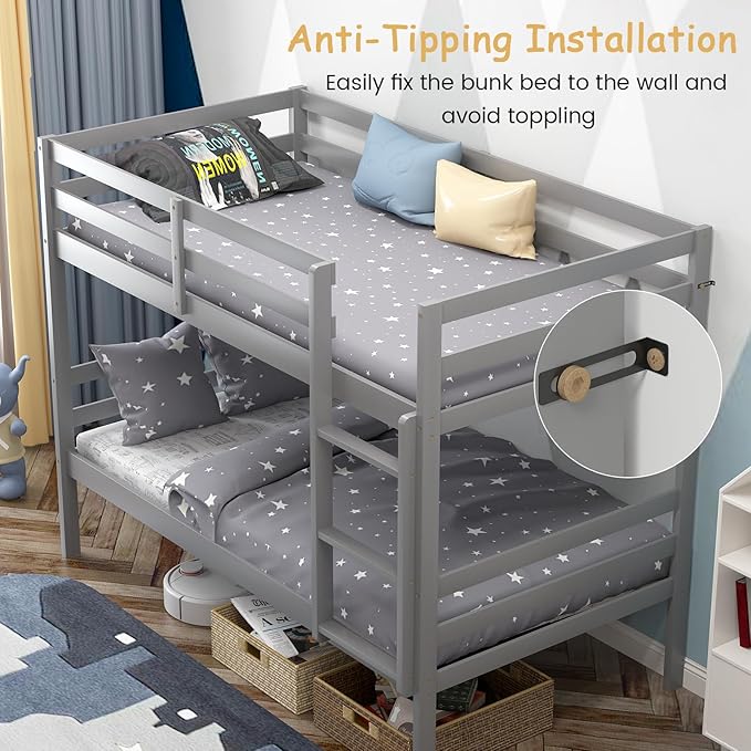 Giantex Bunk Bed Twin Over Twin, Solid Wood Bunk Bed - Image 6