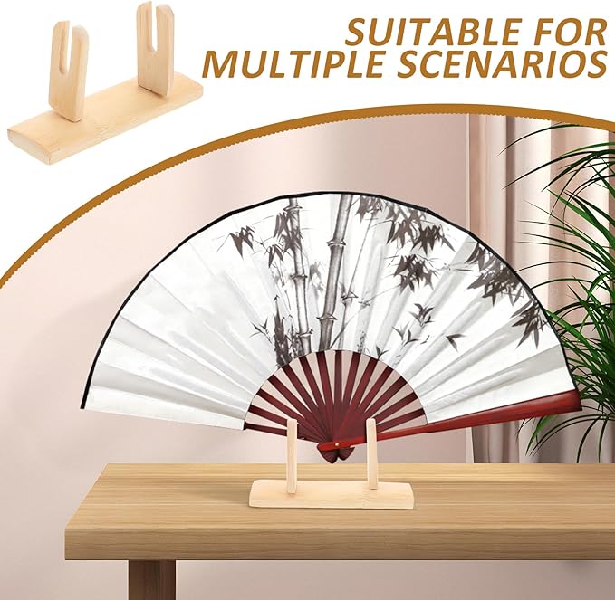 VOSAREA Bamboo Japanese Folding Fan Stand Holder Handheld Fan Display Stand - Image 7