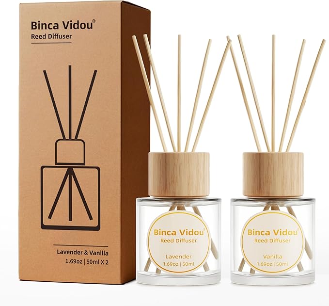 Reed Diffuser Set, Binca Vidou Lavender & Vanilla Natural Scent Oil Diffusers by BINCAVIDOU