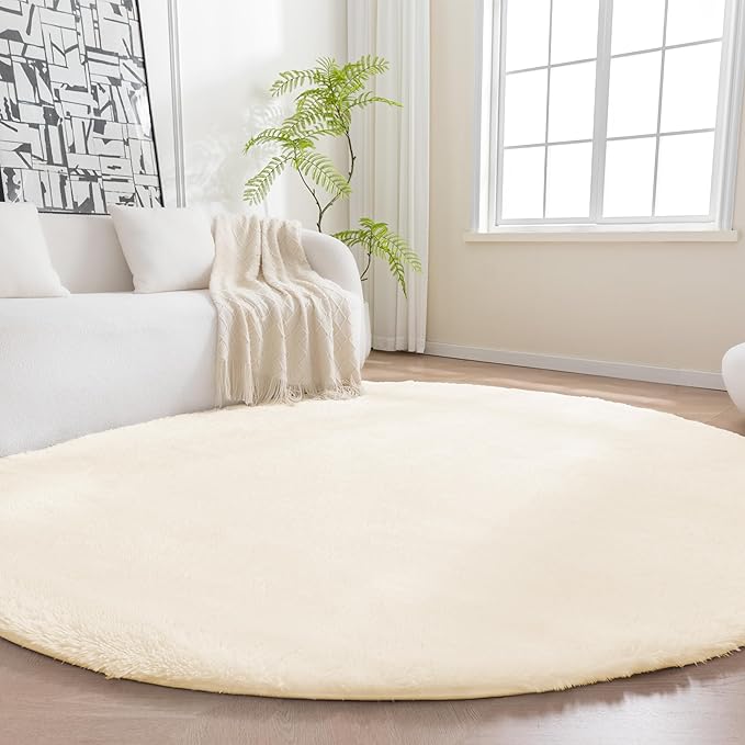 Amazon Basics Fluffy Washable Round Area Rug, Circle Shaggy Carpet by AmazonBasics