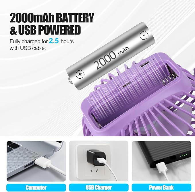 Portable Clip Fan Battery Operated, 3 Speeds USB Rechargeable Mini Table Fan - Image 3