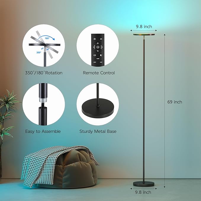 SUNMORY Smart RGB Floor Lamps for Living Room, 32W Bright LED Floor Lamp - Image 4
