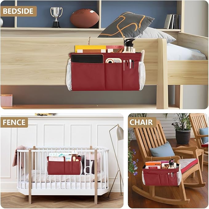 KOPIRIT Navy Red Bedside Caddy Storage Bag Bedside Organizer - Image 8