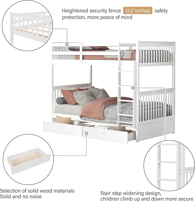 Merax Wood Bunk Bed with Drawers, Convertible Bunk Bed with Ladders and Two - Image 3