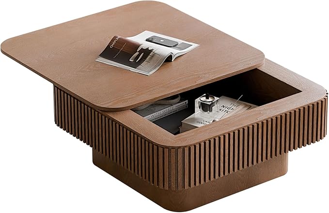 LKTART Coffee Table for Living Room, Accent Fluted Square Coffee Table by LKTART