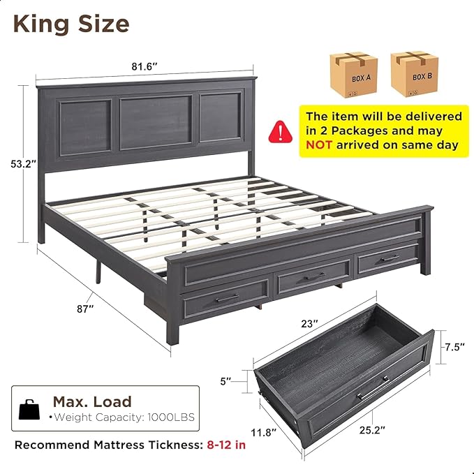 ACCOHOHO Farmhouse King Size Bed Frame - Image 2