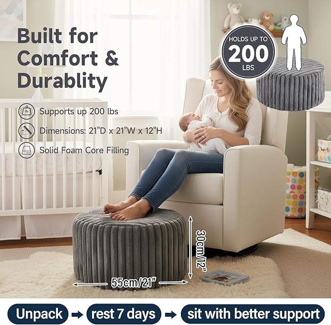 Tiita Round Stuffed Pouf Ottoman, Stripe Faux Fur Poufs - Image 6