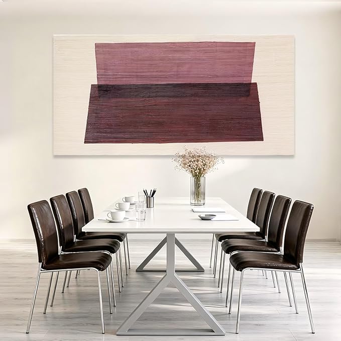 YETHEN WAL Rose Pink Minimalist Wall Art Hand-Painted Line Canvas Painting - Image 3