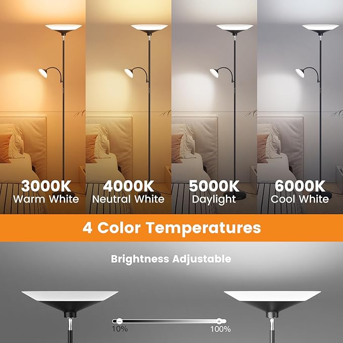 Upgraded 2-in-1 Torchiere Floor Lamp, Dimmable Standing Lamp - Image 3