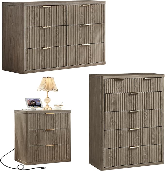 LEYAOYAO Fluted Dressers & Nightstand Set of 3, Wood 48" Wide Dresser & 42" by LEYAOYAO-Findtheshiningpointofyourideallife%EF%BC%81