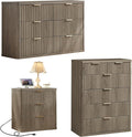 LEYAOYAO Fluted Dressers & Nightstand Set of 3, Wood 48" Wide Dresser & 42" by LEYAOYAO-Findtheshiningpointofyourideallife%EF%BC%81