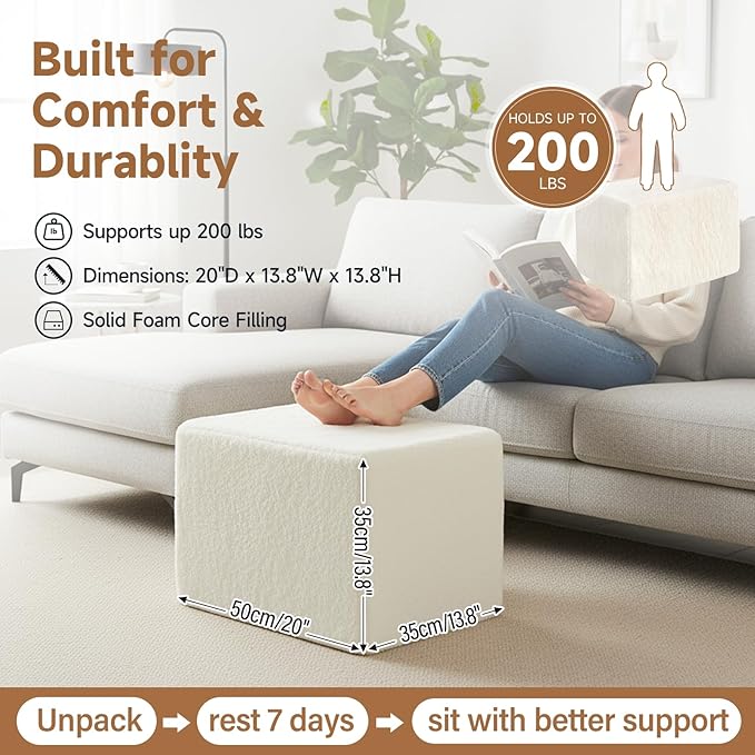 Tiita Square Stuffed Pouf Ottoman, Plush Poufs - Image 6
