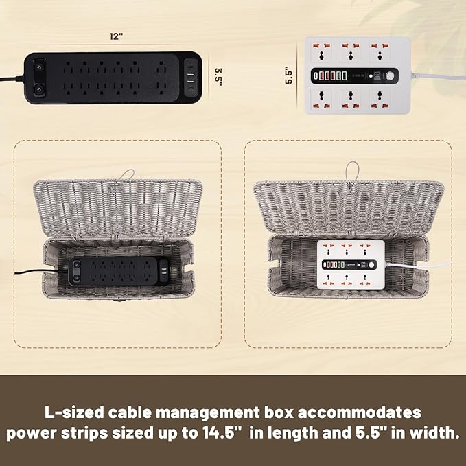 BROWNLILY Cable Management Box, Rattan Style Cord Organizer - Image 4