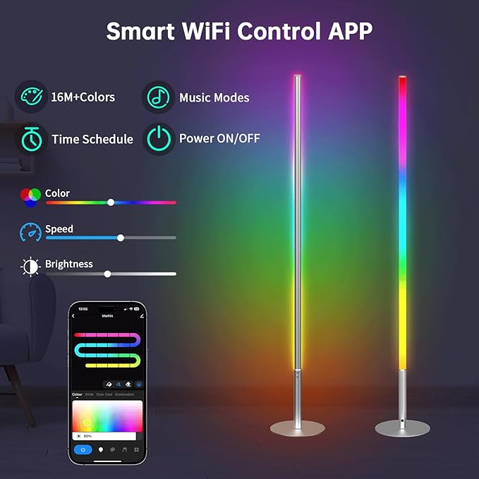 Marlrin RGBW Floor Lamp, Color Changing Standing LED Corner Lamp, Modern Lamp - Image 3