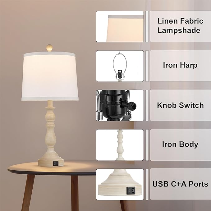 23'' Farmhouse Table Lamps for Living Room Set of 2 - Image 8