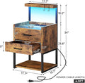 VIAGDO Nightstand with Charging Station and LED Lights, Rustic Brown Bedside - Image 2