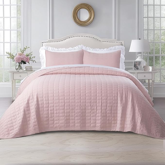 KASENTEX Oversized Queen Quilt Set 102"x106" – Soft Washed 3-Layer Lightweight by KASENTEX