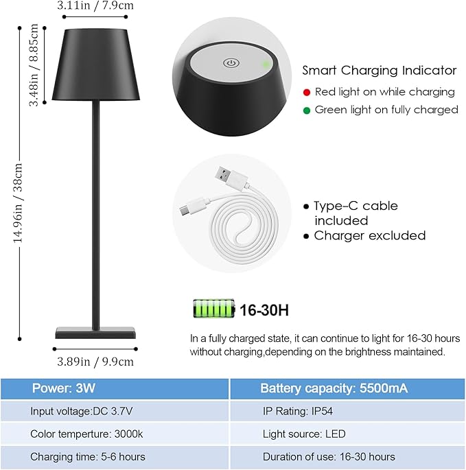 4-Pack LED Rechargeable Table Lamp, Battery Desk lamp 3W 6000mAh Battery - Image 6