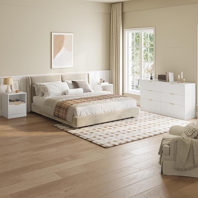 6 Drawer Dresser & Nightstand Set 3-Piece, 55” Wide Bedroom Set Night Stand Set - Image 4