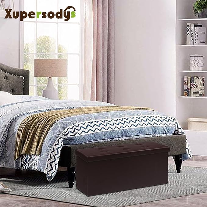 xupersodys 30 Inches Folding Storage Ottoman Bench, Faux Leather Footstool - Image 7