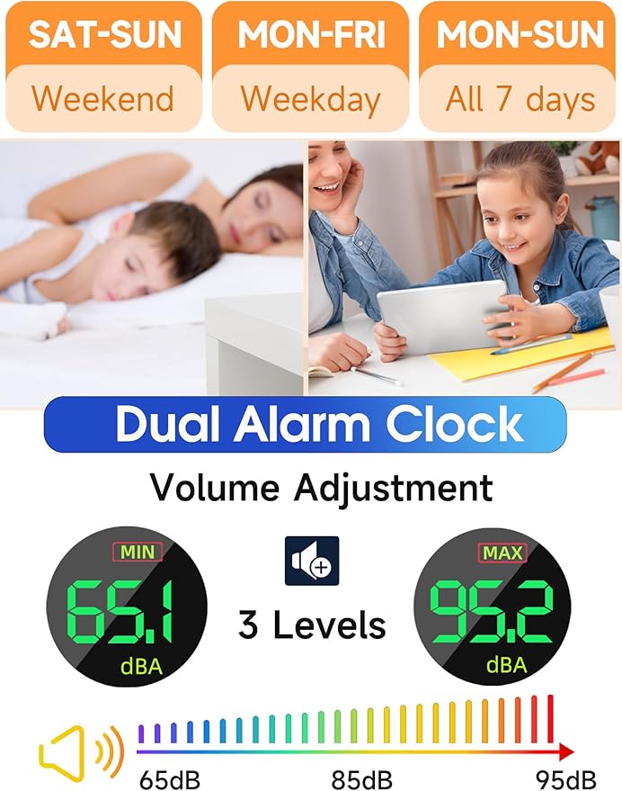 Cadmos Modern Curved Cute Digital Alarm Clock, Colorful Led Display, Adjustable - Image 5